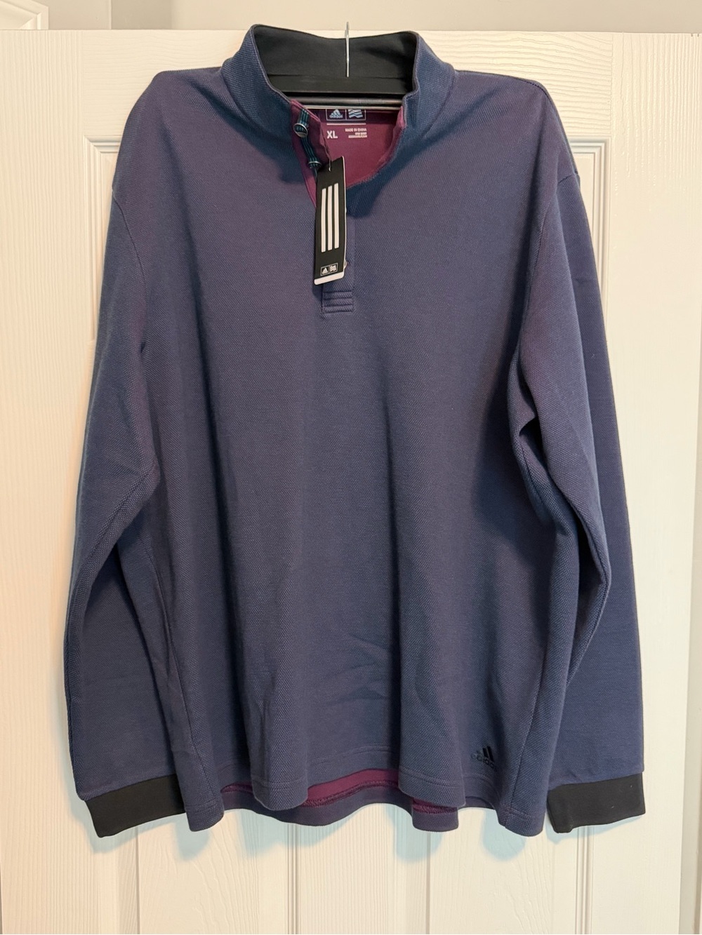 adidas Blue and Maroon Polo-Style Quarter Button Pullover